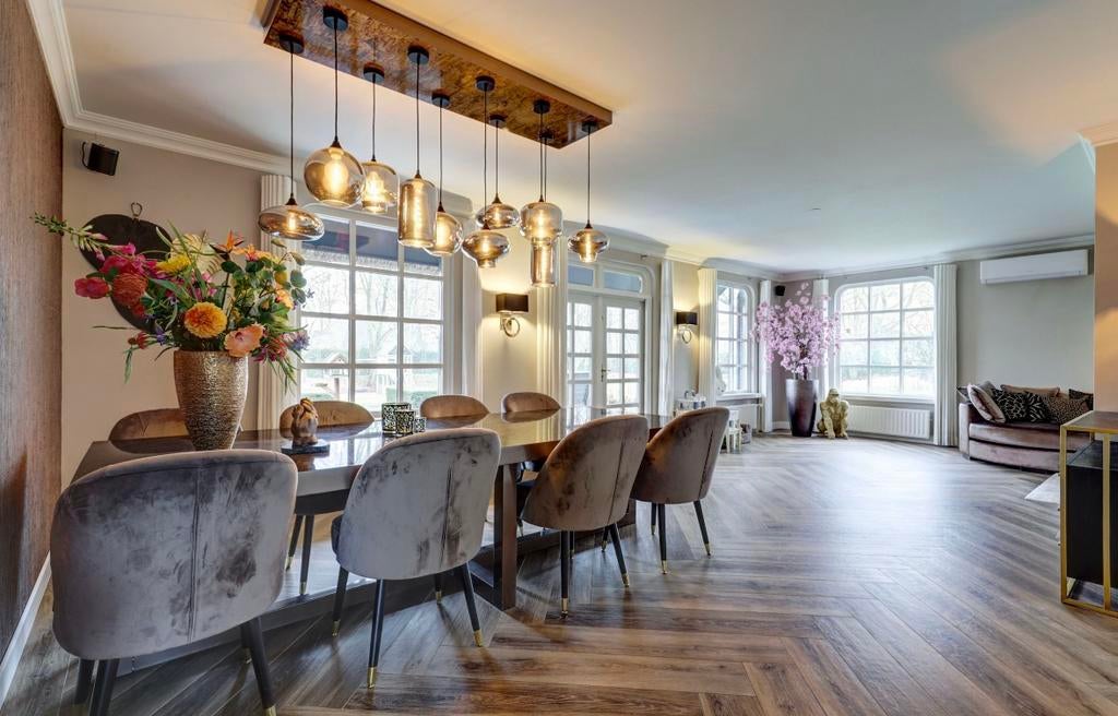 Eettafel met stoelen, Huis en Inrichting, Tafels | Eettafels, Gebruikt, 100 tot 150 cm, 200 cm of meer, Ophalen of Verzenden