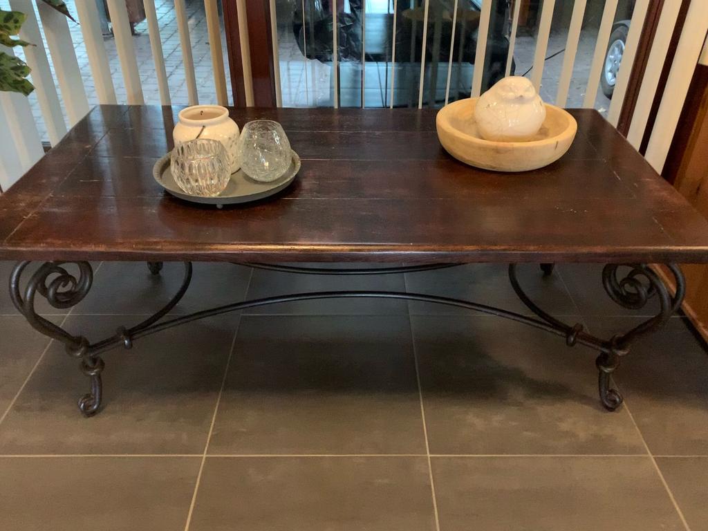 Leuke salontafel met gietijzer onderstel, Ophalen, Gebruikt, Rechthoekig, Minder dan 50 cm