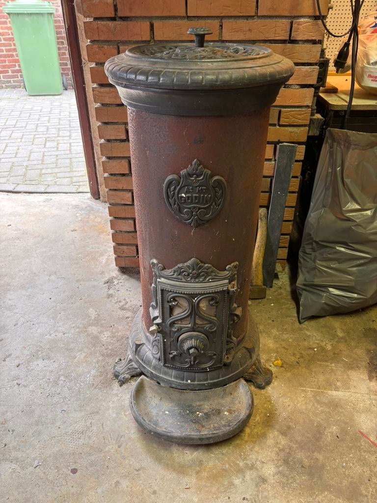 Antieke Godin gietijzeren hout/kolenkachel, Huis en Inrichting, Kachels, Ophalen, Gebruikt, Houtkachel, Vrijstaand