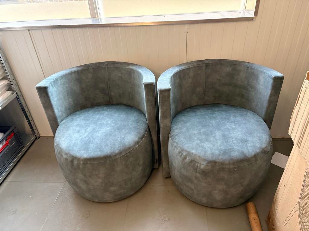 2x Velvet Fauteuil Petrol (Blauw/Groen) met Kussens, Huis en Inrichting, Fauteuils, Ophalen, Minder dan 75 cm, Zo goed als nieuw