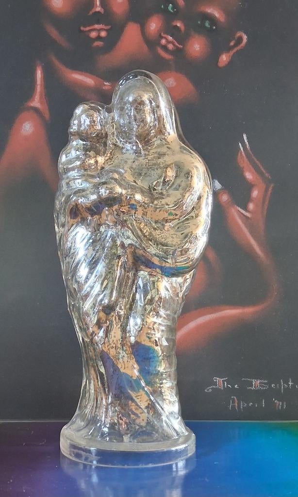 Madonna met kind. Kwikzilverglas. Ca 1875/1900. 28 cm., Ophalen