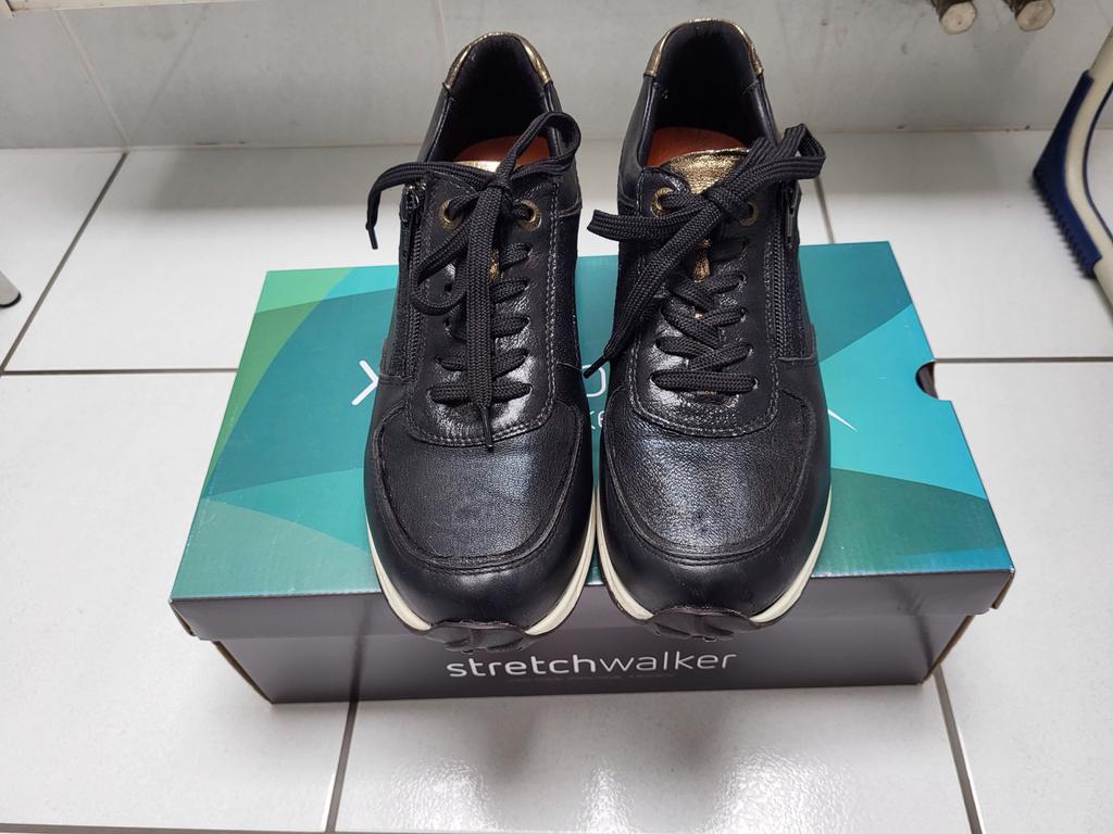 Zwarte Leren Sneakers Xsensible Stretchwalker Maat 40, Ophalen of Verzenden, Zo goed als nieuw, Zwart, Sneakers of Gympen
