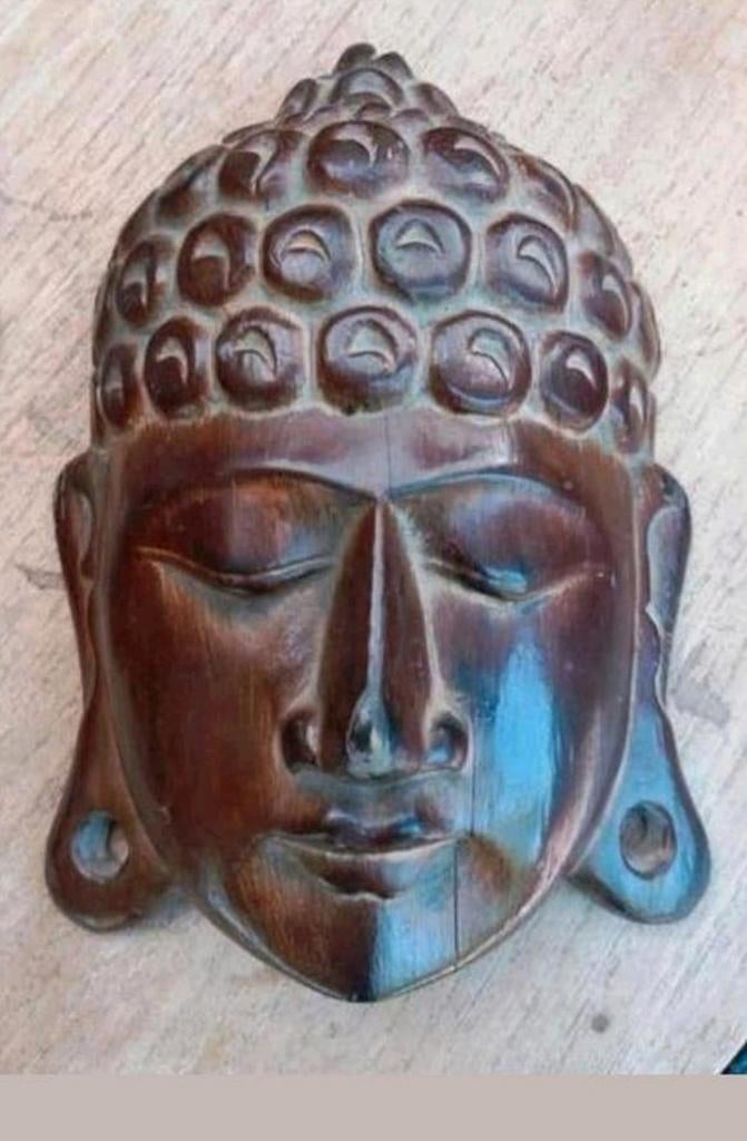 Houten Boeddha Hoofd Wanddecoratie, Ophalen of Verzenden, Gebruikt