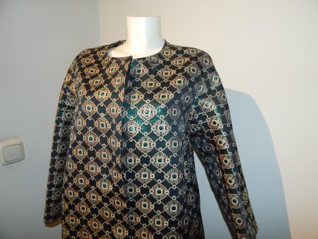 Max Mara beeldschone jas goud groen glinster broche D42, Overige kleuren, Verzenden, Zo goed als nieuw, Maat 42/44 (L)