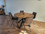 Massief eiken eettafel met 4 microleder stoelen, Ophalen, Gebruikt, Modern, 4 tot 6 stoelen