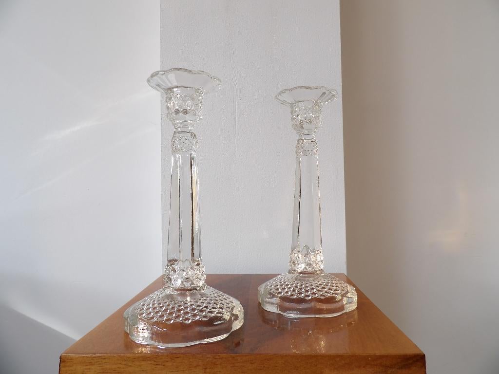 Art Deco Hoge Kandelaars Brockowitz, Ophalen of Verzenden, Glas