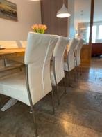 Stijlvolle wit leren eetkamerstoelen, Huis en Inrichting, Stoelen, Ophalen, Gebruikt, Wit, Vier