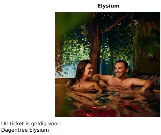 Dagentree Elysium ticket tm einde maart, Twee personen, Kortingsbon, Spa of Sauna