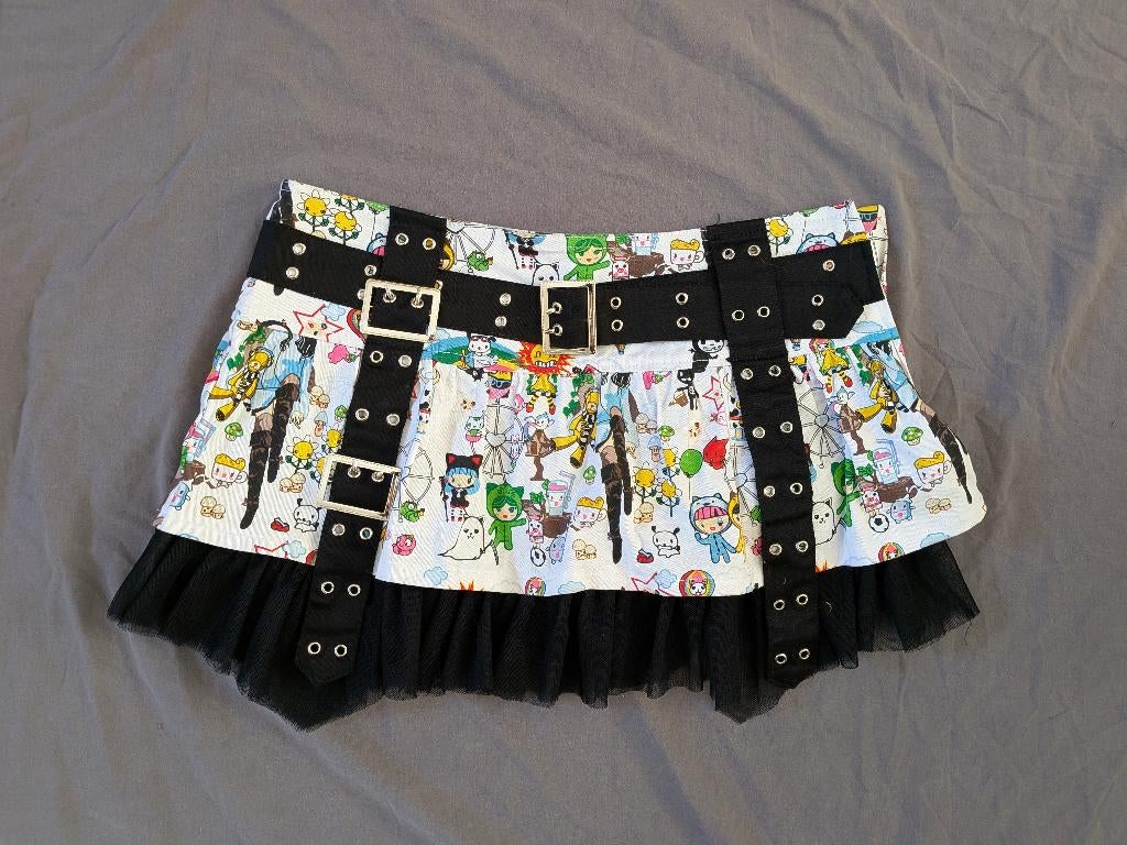 Alternatief minirokje cartoon lolita punk style, Maat 38/40 (M), Wit, Ophalen of Verzenden, Zo goed als nieuw