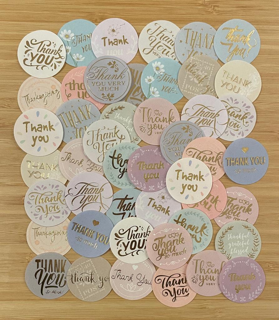 Thank you lichte kleuren met gouden letters sluitstickers, Hobby en Vrije tijd, Stickers en Plaatjes, Verzenden, Nieuw, Meerdere stickers