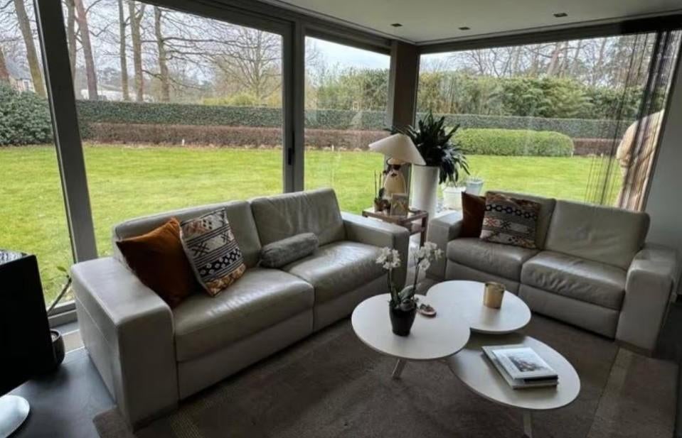 Lederen modern salon, Huis en Inrichting, Ophalen, Gebruikt, 150 tot 200 cm, Driepersoons