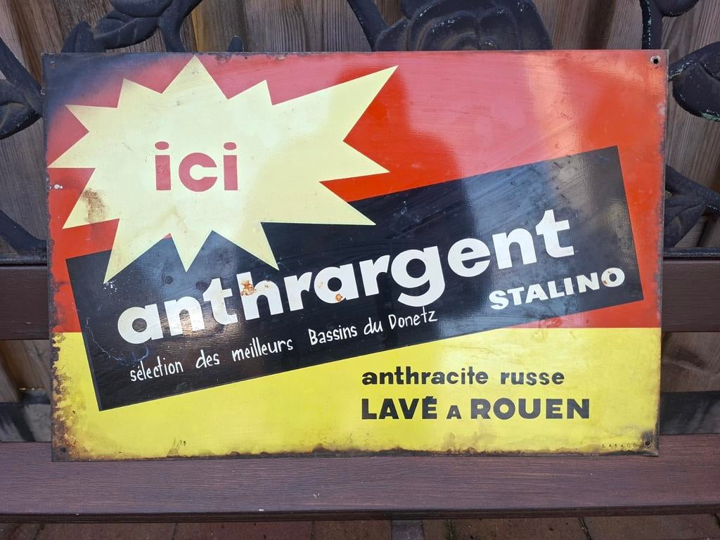 Emaille reclame bord frans mooie kleuren oudje, Ophalen of Verzenden, Gebruikt, Reclamebord