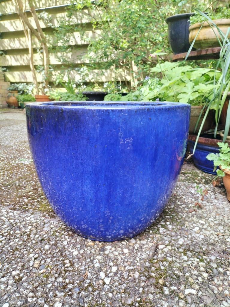 Grote geglazuurde bloempot voor buiten, Tuin en Terras, Ophalen, Rond, Steen