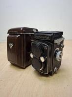 Yashica-Mat twin-lens reflex camera met lederen hoes, Ophalen of Verzenden, Gebruikt, Spiegelreflex, Overige Merken