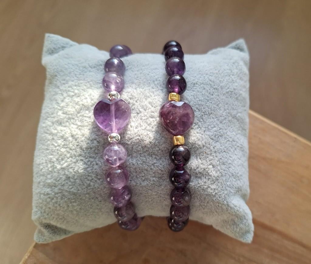 Amethist armband met hartje, Sieraden, Tassen en Uiterlijk, Edelstenen, Ophalen of Verzenden, Nieuw