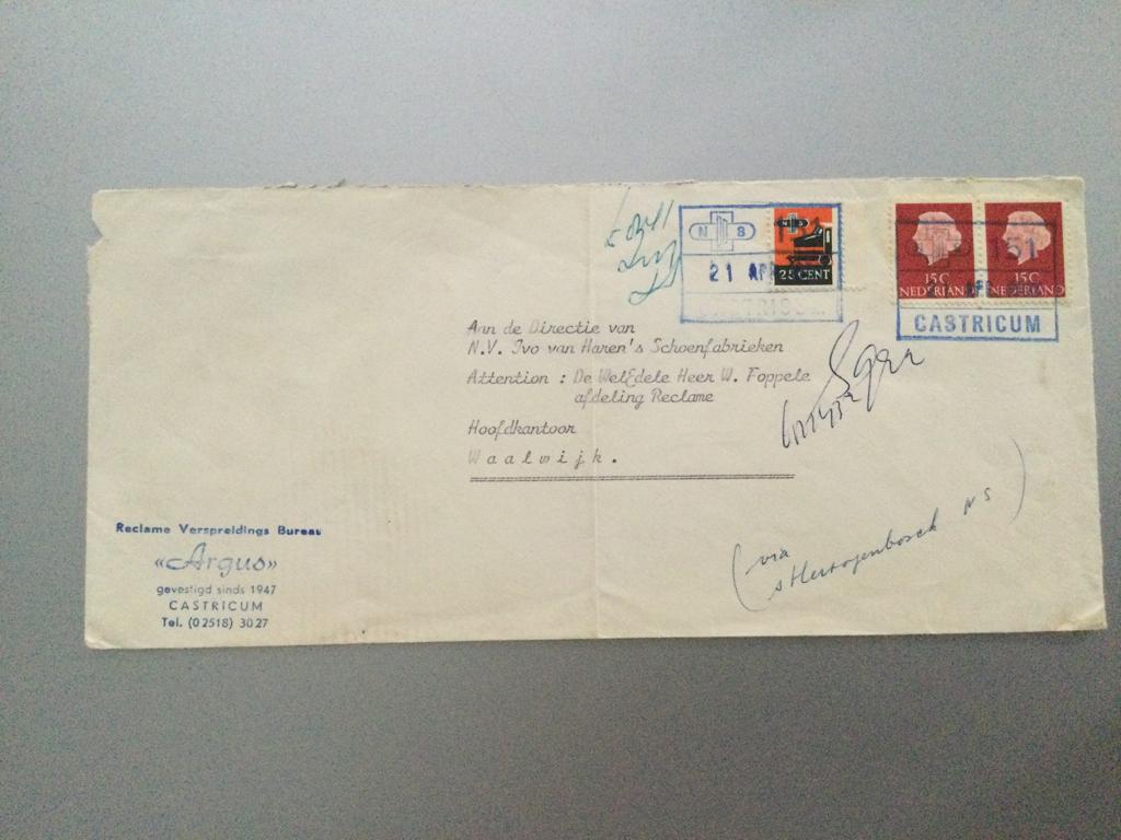 treinbrief Castricum-Waalwijk, Ophalen of Verzenden, Na 1940, Gestempeld