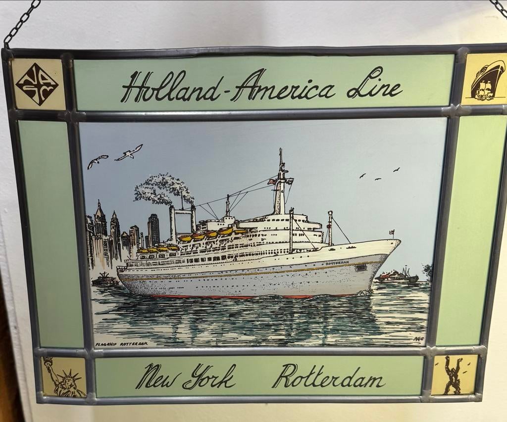 Holland-America Line glas-in-lood Rotterdam - New York, Antiek en Kunst, Ophalen of Verzenden