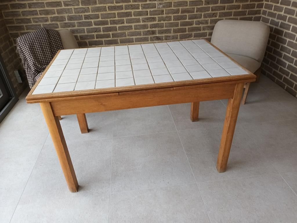 Vintage tafel met steentjes, Ophalen of Verzenden, Zo goed als nieuw, Rechthoekig, Hout