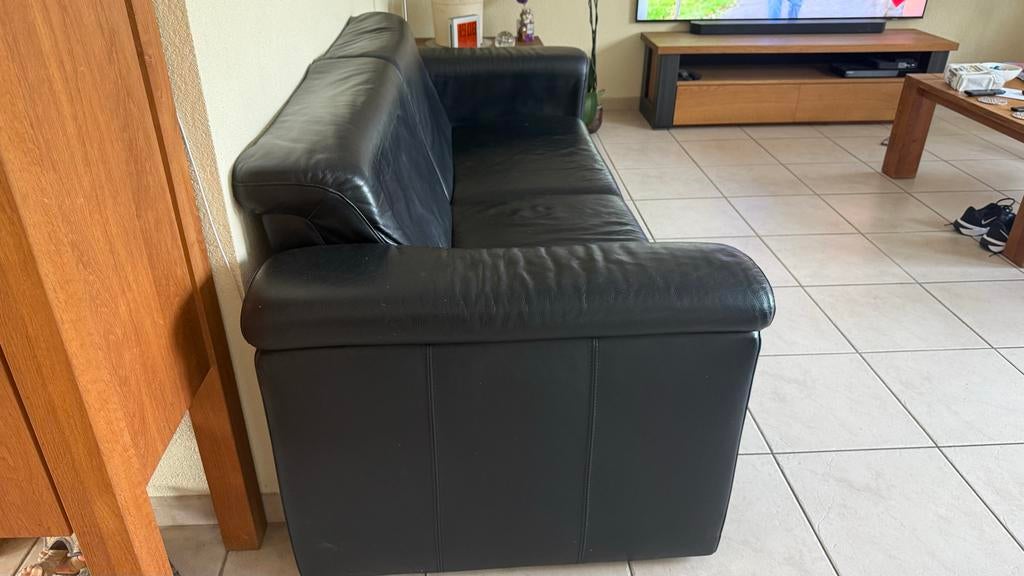 Lederen bankstel Topvorm 3-zits en 2-zits, Ophalen, Gebruikt, Driepersoons, Rechte bank