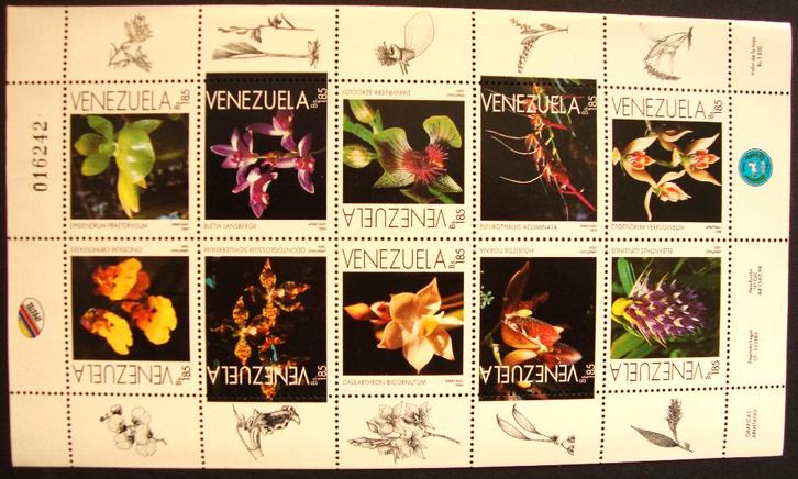 - 738 - Mooi groot blok met 10 Orchideeën., Postzegels en Munten, Postzegels | Thematische zegels, Gestempeld, Dier of Natuur