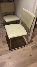 4 Crème Leren Stoelen met Gebruikssporen, Huis en Inrichting, Stoelen, Ophalen, Gebruikt, Wit, Leer