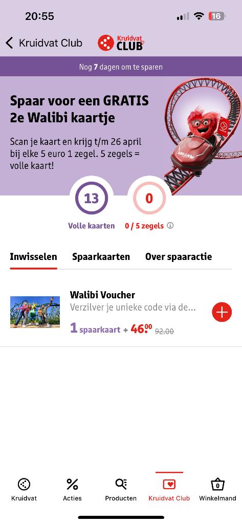 Voucher 2e kaartje gratis Walibi, Twee personen, Kortingsbon, Pretpark