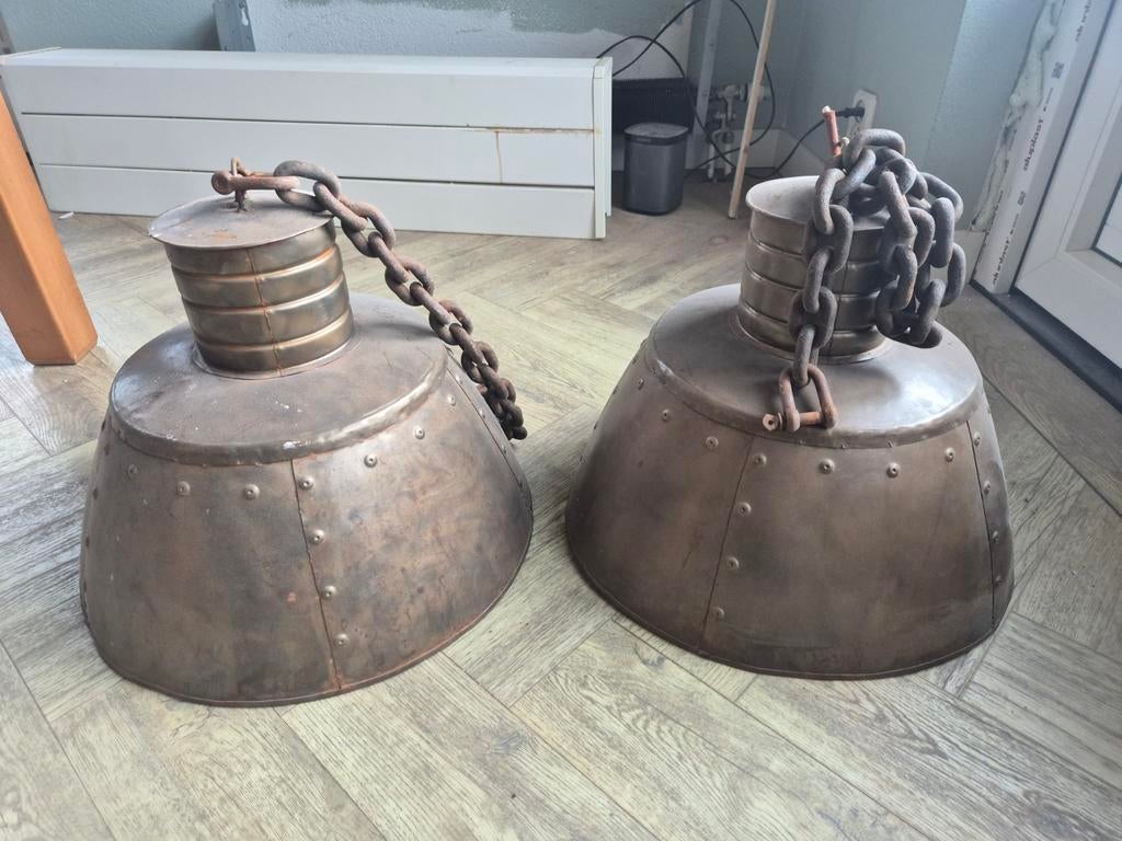 2x Hanglamp industrieel koper/roest diameter 45cm, Ophalen, Minder dan 50 cm
