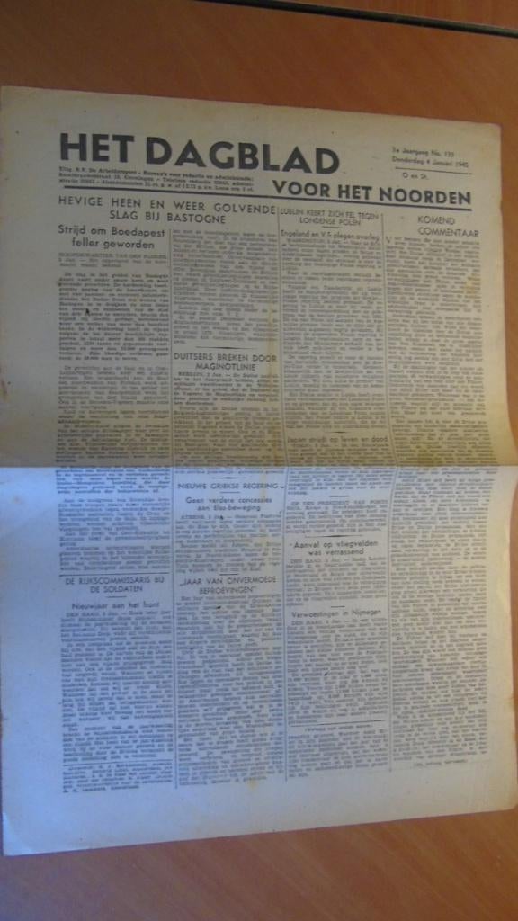 Dagblad voor het Noorden. 1e jaargang no 133 4 januari 1945, Boeken, Geschiedenis | Stad en Regio, Ophalen of Verzenden, Gelezen