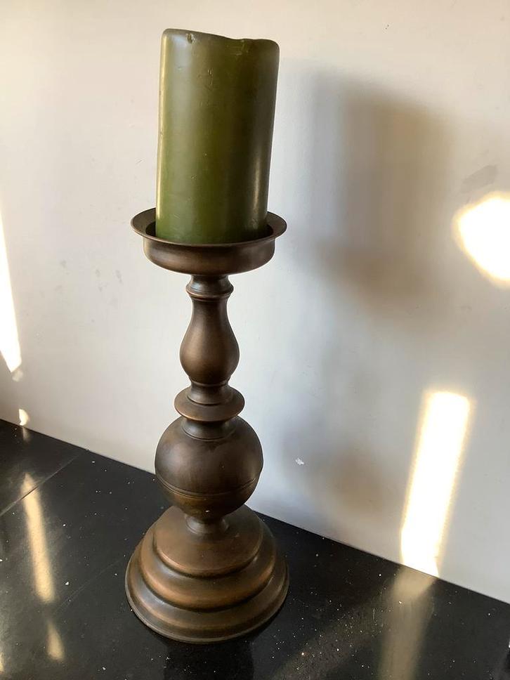 Brocante zware koperen kandelaar voor stompkaars, Antiek en Kunst, Curiosa en Brocante, Ophalen of Verzenden