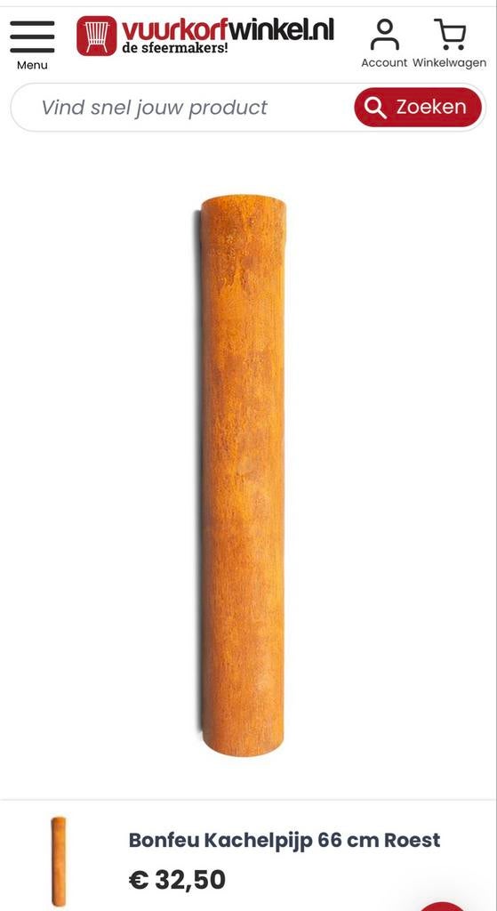 Bonfeu Kachelpijp Roest 66cm 2x met verloop, Ophalen of Verzenden, Zo goed als nieuw