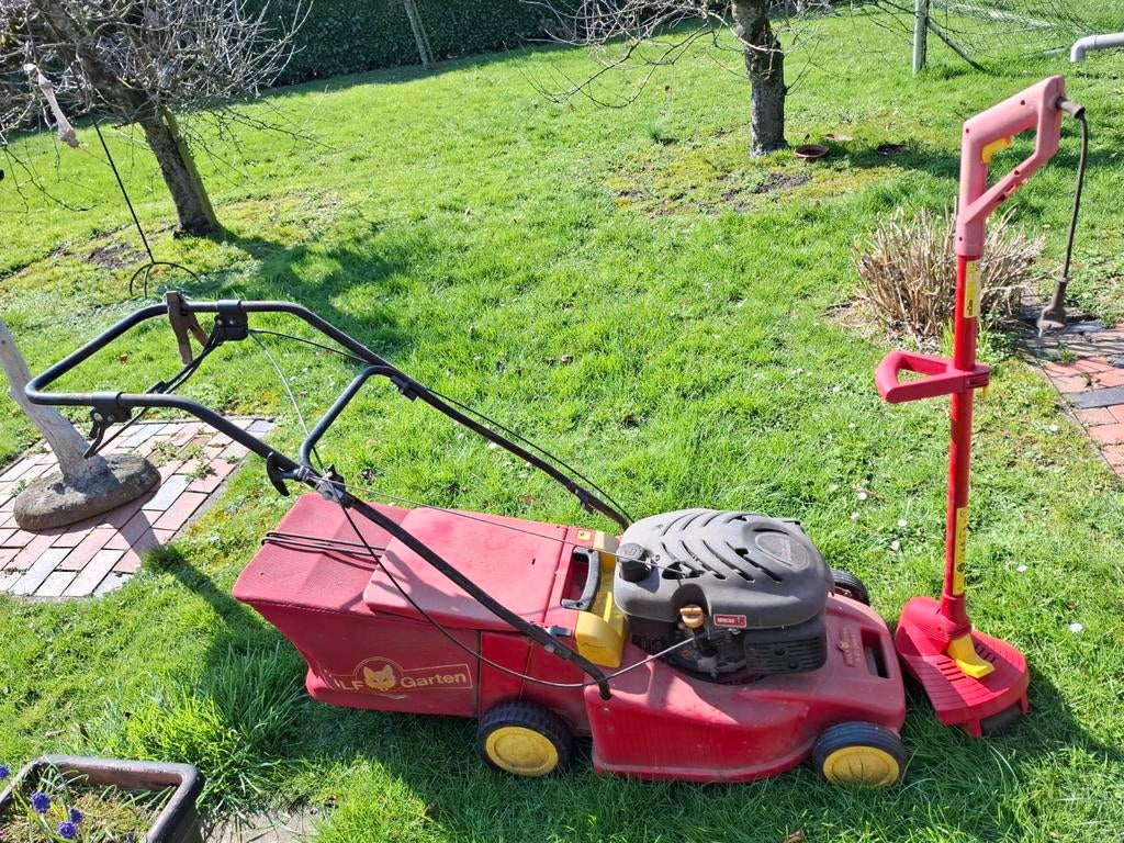 Wolf Garten Benzine Grasmaaier met Elektrische Grastrimmer, Ophalen, Cirkelmaaier, Opvangbak, Benzine-grasmaaier