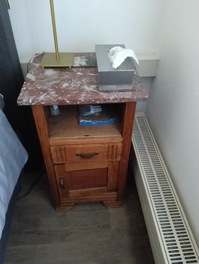 2 antieke nachtkastjes met marmeren blad, Antiek en Kunst, Antiek | Meubels | Kasten, Ophalen