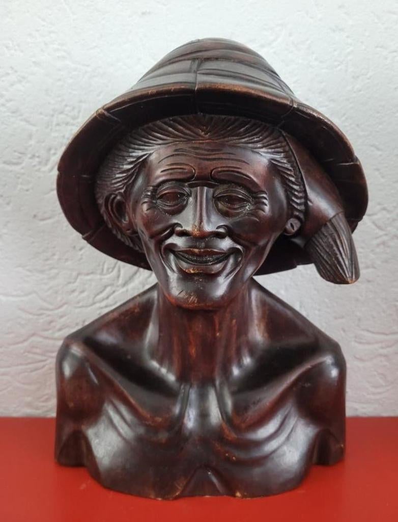 Bali houtsnijwerken buste oudere man (art deco), Ophalen of Verzenden