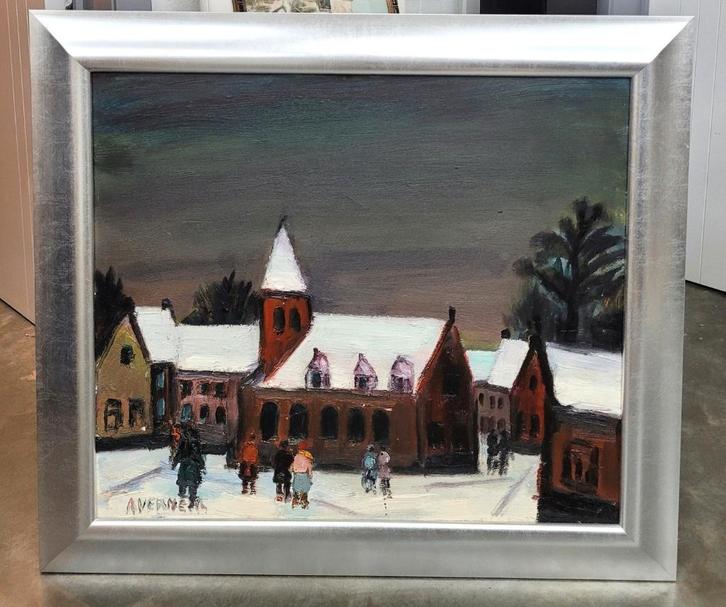 Alfons VERMEIR, winter in het dorp, Antiek en Kunst, Kunst | Schilderijen | Klassiek, Ophalen of Verzenden