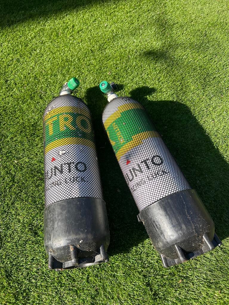 2x 10 Liter Duikflessen met DIN Aansluiting - Ongekeurd, Ophalen of Verzenden, Gebruikt, Duikfles