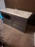 Badkamer meubel hoogglans grijs met dubbele wasbak en spiege, Nieuw, Minder dan 100 cm, 25 tot 50 cm, 50 tot 100 cm