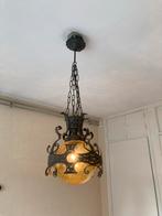 Smeedijzeren Hanglamp met Amber Glas, Ophalen of Verzenden