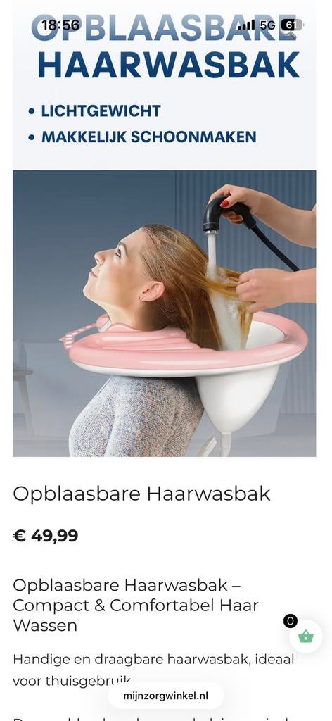 Opblaasbare haarwasbak nieuw, Ophalen, Nieuw, Overige typen