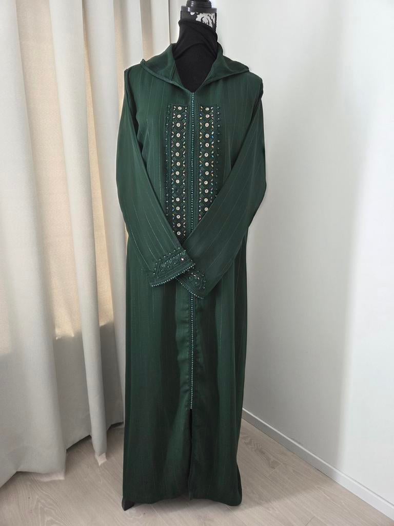 Marokkaanse jurk : donkergroene Jelaba ( takchita ,kaftan), Ophalen of Verzenden, Zo goed als nieuw, Groen, Onder de knie