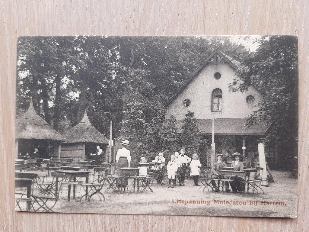 Uitspanning Molecaten bij Hattem, volk op terras, 1916, Ophalen of Verzenden, Voor 1920, Ongelopen, Gelderland