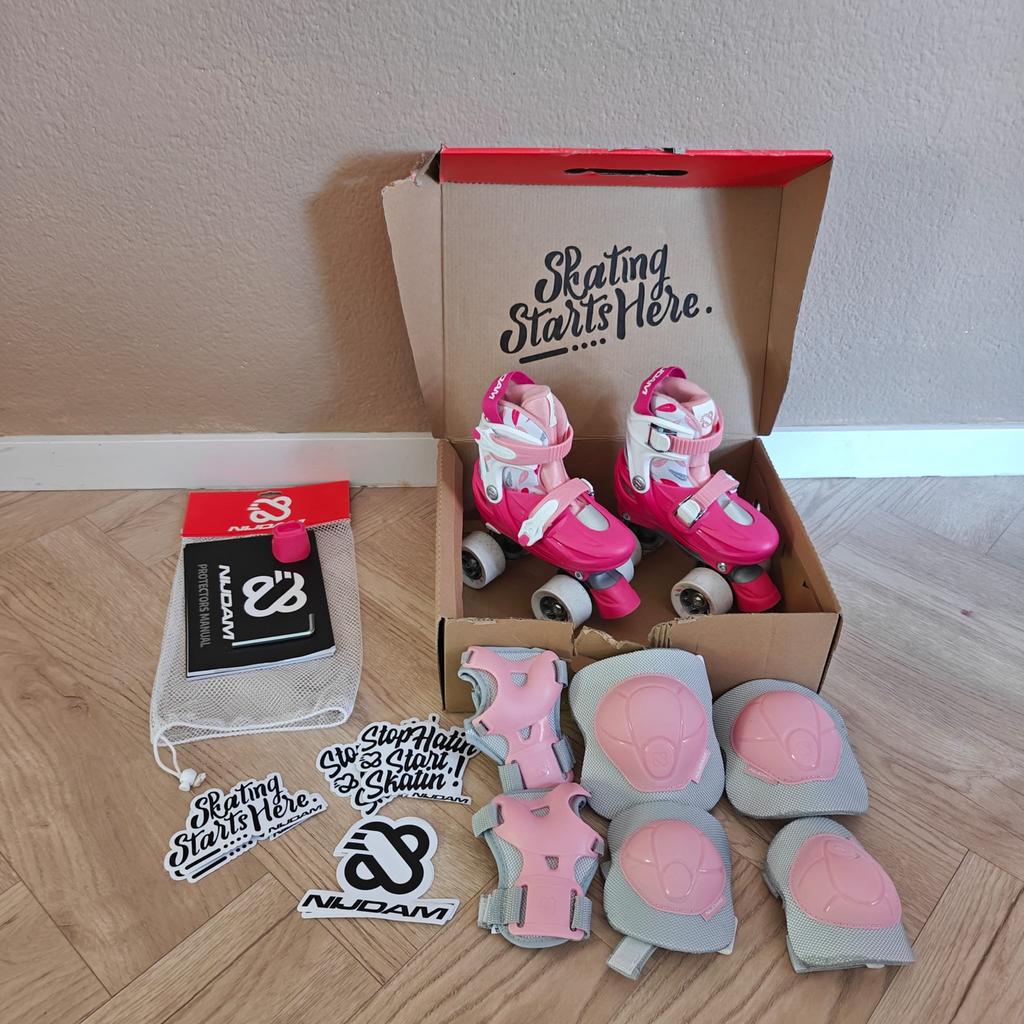Nieuwe Nijdam rolschaatsen roze/wit met bescherming en stick, Ophalen of Verzenden, Nieuw, Kinderen