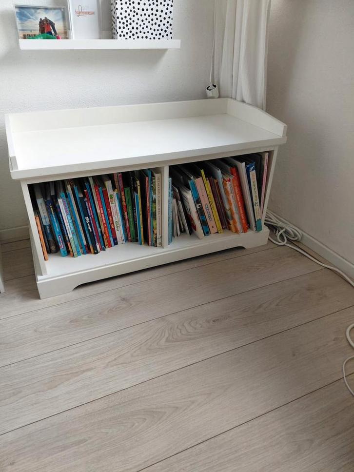 Wit halbankje met opbergruimte, Huis en Inrichting, Kasten | Boekenkasten, Gebruikt, 50 tot 100 cm, Minder dan 100 cm, 25 tot 50 cm