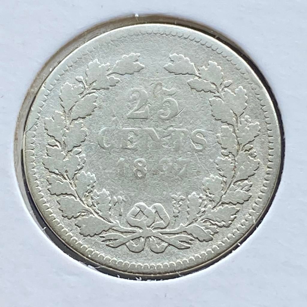 25 Cent Zilver uit 1897 van Wilhelmina, Verzenden, Zilver, 25 cent, Koningin Wilhelmina