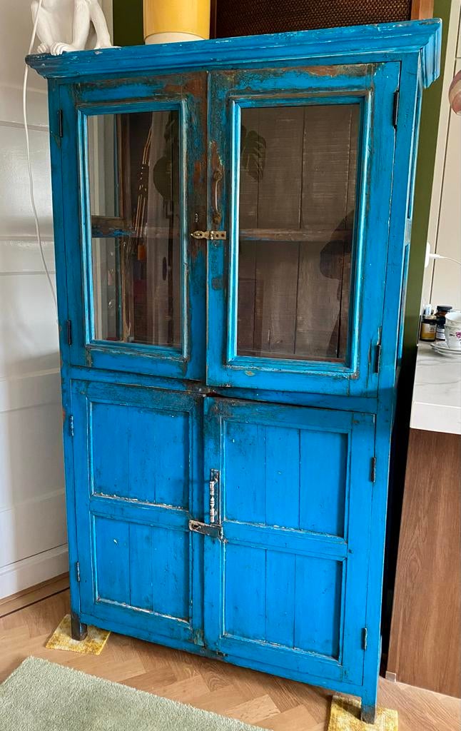 Prachtige Vintage Houten Indiase Vitrine Bruids Wandkast, Ophalen