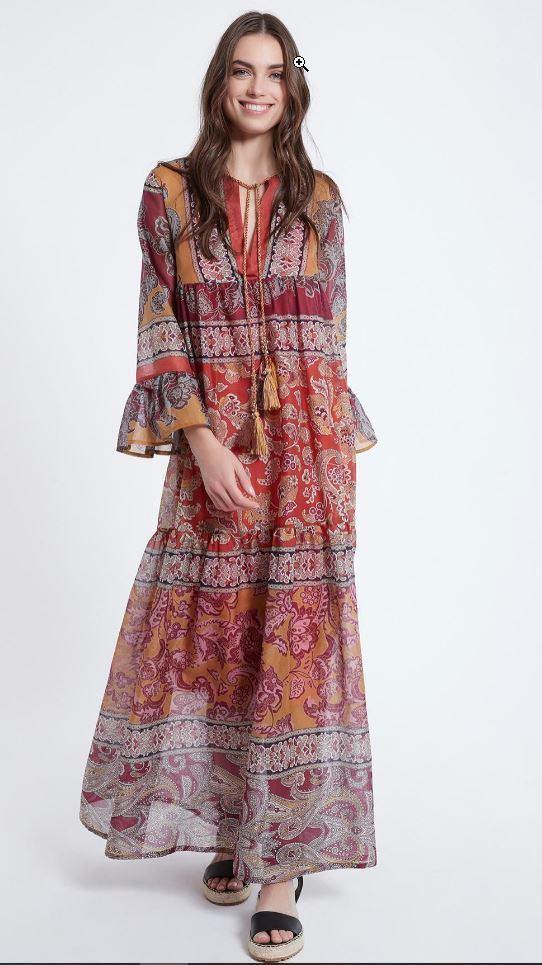 Ana Alcazar boho maxi jurk met onderjurk, small NIEUW, Kleding | Dames, Jurken, Nieuw, Maat 36 (S), Overige kleuren, Onder de knie