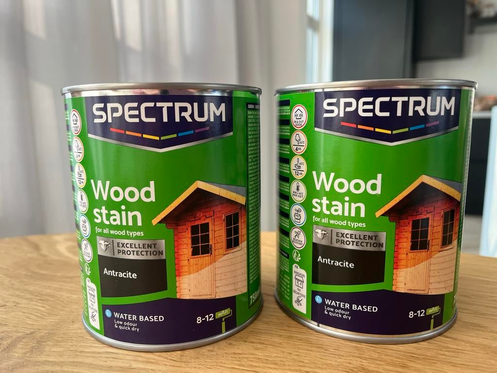2x Spectrum Wood Stain Antraciet - Nieuw, Doe-het-zelf en Verbouw, Verf, Beits en Lak, Ophalen, Overige kleuren, Nieuw, Beits