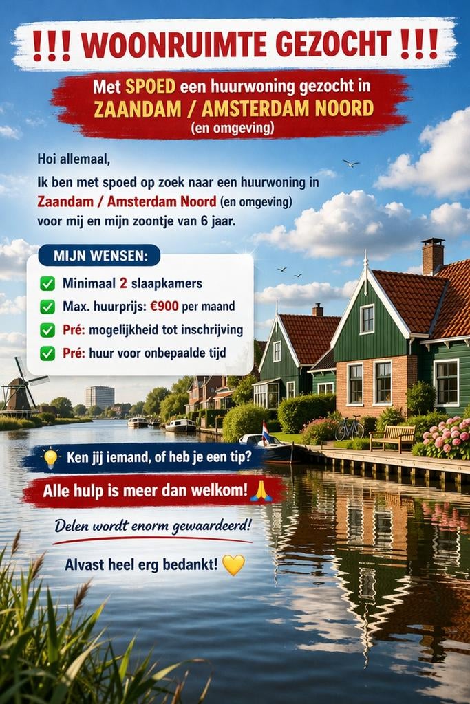 Huurwoning GEZOCHT omgeving zaandam/Amsterdam noord, Ophalen of Verzenden, 1800 tot 2000, Nederland, Landkaart