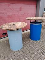 Stoere statafel van 200 liter vat met houten blad, Huis en Inrichting, Tafels | Statafels, Ophalen, Gebruikt