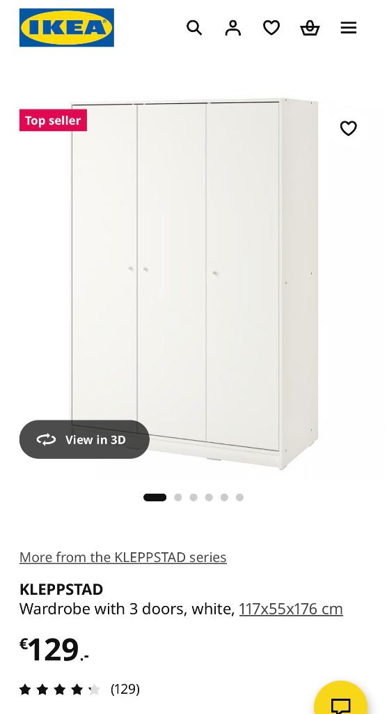 KLEPPSTAD Wardrobe with 3 doors, white, 117x55x176 cm, Gebruikt, 150 tot 200 cm, Ophalen of Verzenden, 50 tot 75 cm