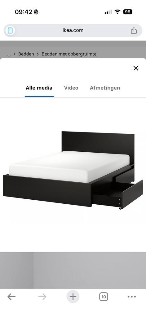 Zwart MALM Ikea bed 160x200 + lattenbodem & lades, Huis en Inrichting, Slaapkamer | Bedden, Zo goed als nieuw, Tweepersoons, 160 cm